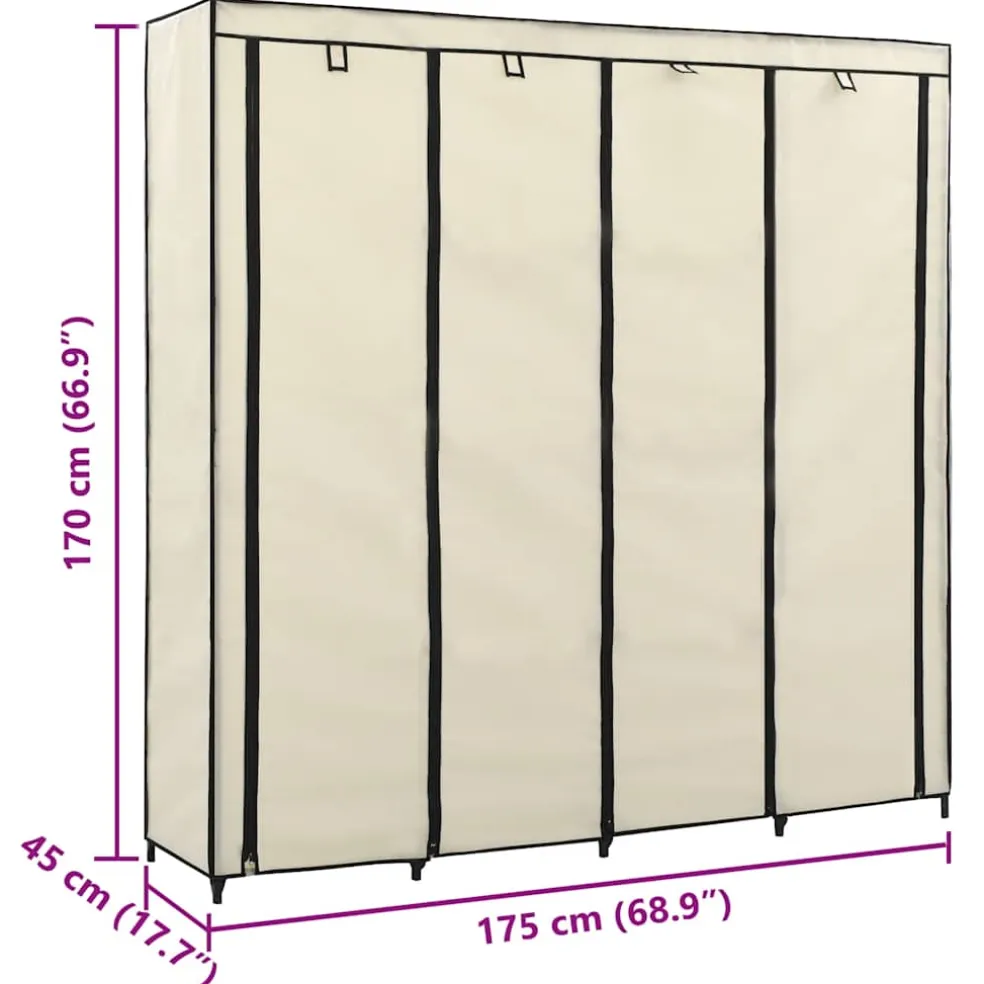 vidaXL Kledingkast met 4 vakken 175x45x170 cm crème
