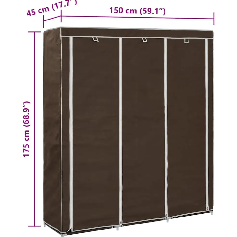 vidaXL Kledingkast met vakken en stangen 150x45x175 cm stof bruin
