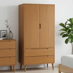 vidaXL Kledingkast MOLDE Caramel 90 x 55 x 175 cm Massief grenenhout