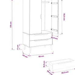 vidaXL Kledingkast MOLDE Caramel 90 x 55 x 175 cm Massief grenenhout