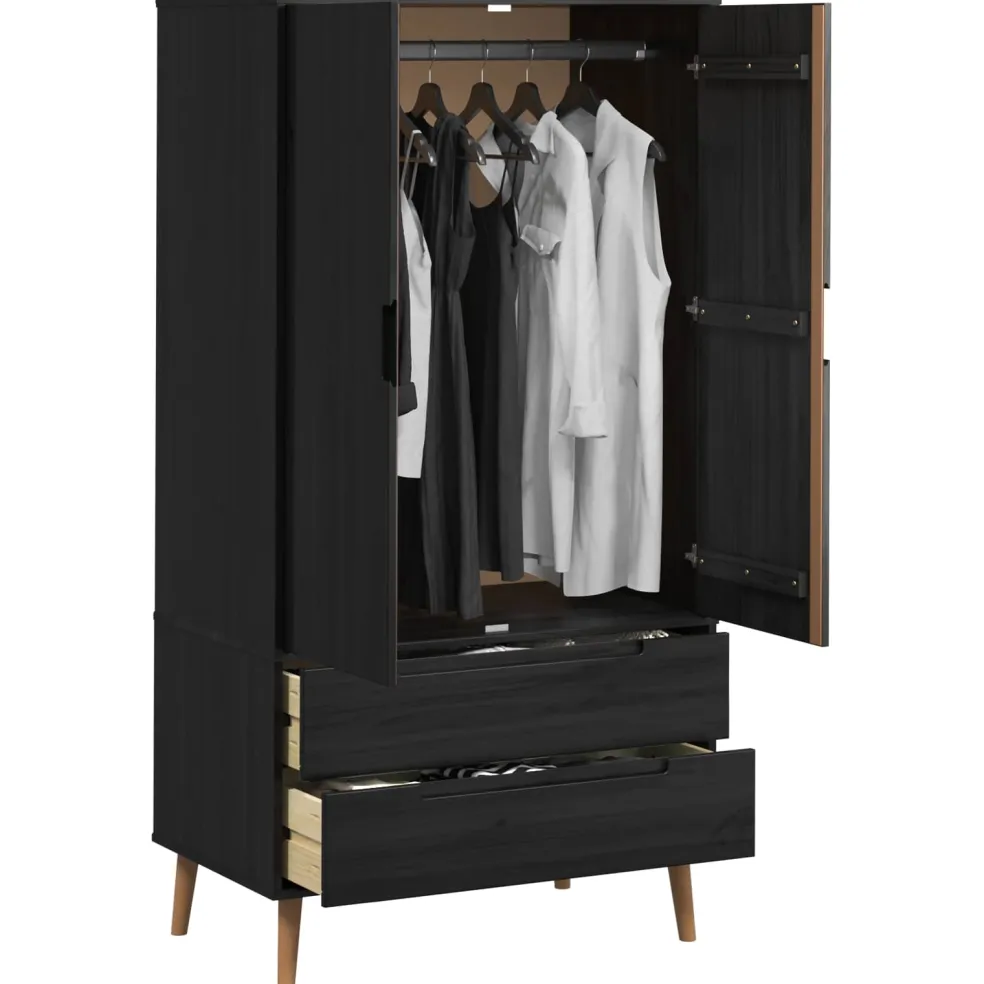 vidaXL Kledingkast MOLDE Zwart 90 x 55 x 175 cm Massief grenenhout