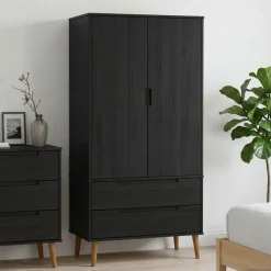 vidaXL Kledingkast MOLDE Zwart 90 x 55 x 175 cm Massief grenenhout