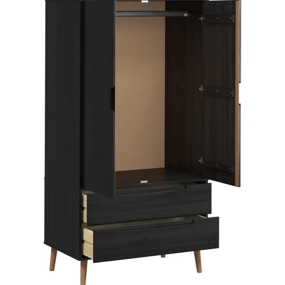 vidaXL Kledingkast MOLDE Zwart 90 x 55 x 175 cm Massief grenenhout