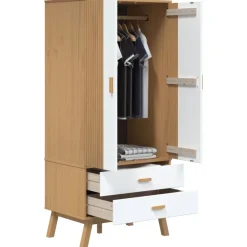 vidaXL Kledingkast OLDEN 76,5x53x172 cm grenenhout wit en bruin