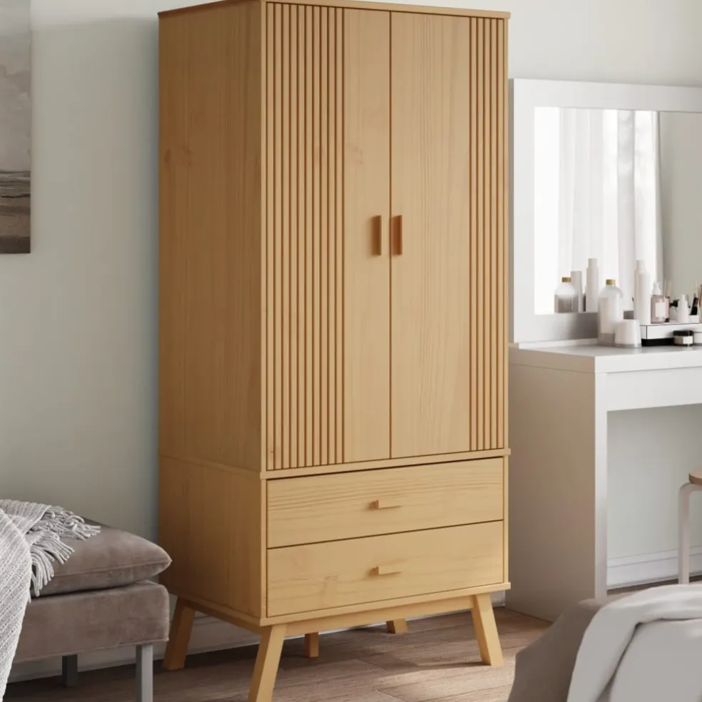 vidaXL Kledingkast OLDEN 76,5x53x172 cm massief grenenhout bruin