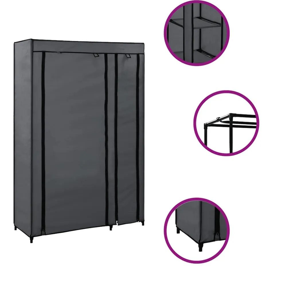 vidaXL Kledingkast opvouwbaar 110x45x175 cm stof grijs