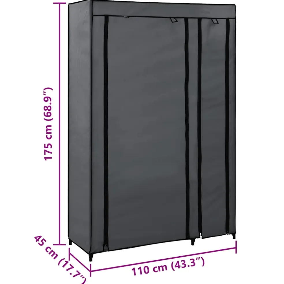 vidaXL Kledingkast opvouwbaar 110x45x175 cm stof grijs