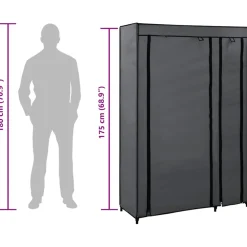 vidaXL Kledingkast opvouwbaar 110x45x175 cm stof grijs