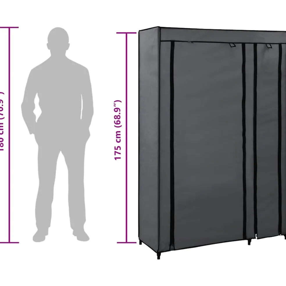 vidaXL Kledingkast opvouwbaar 110x45x175 cm stof grijs