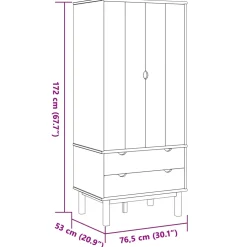 vidaXL Kledingkast OTTA Zwart 76,5 x 53 x 172 cm Massief grenenhout