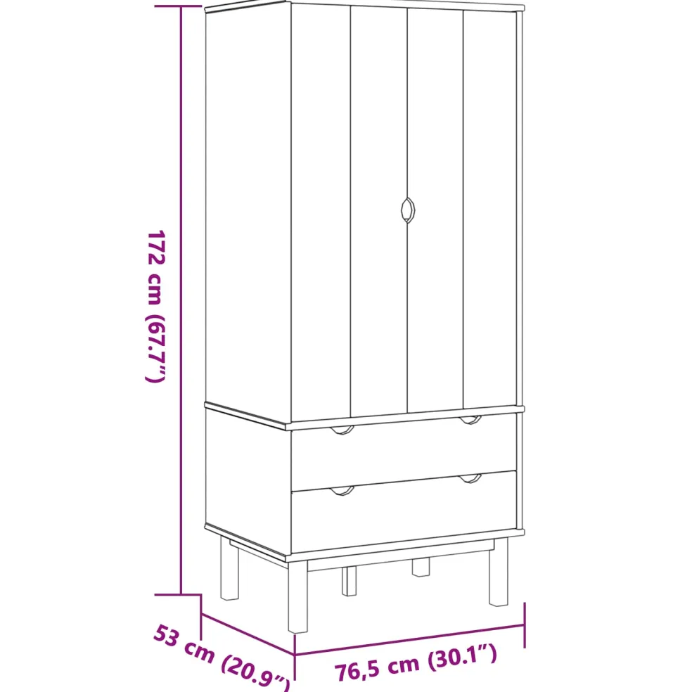 vidaXL Kledingkast OTTA Zwart 76,5 x 53 x 172 cm Massief grenenhout