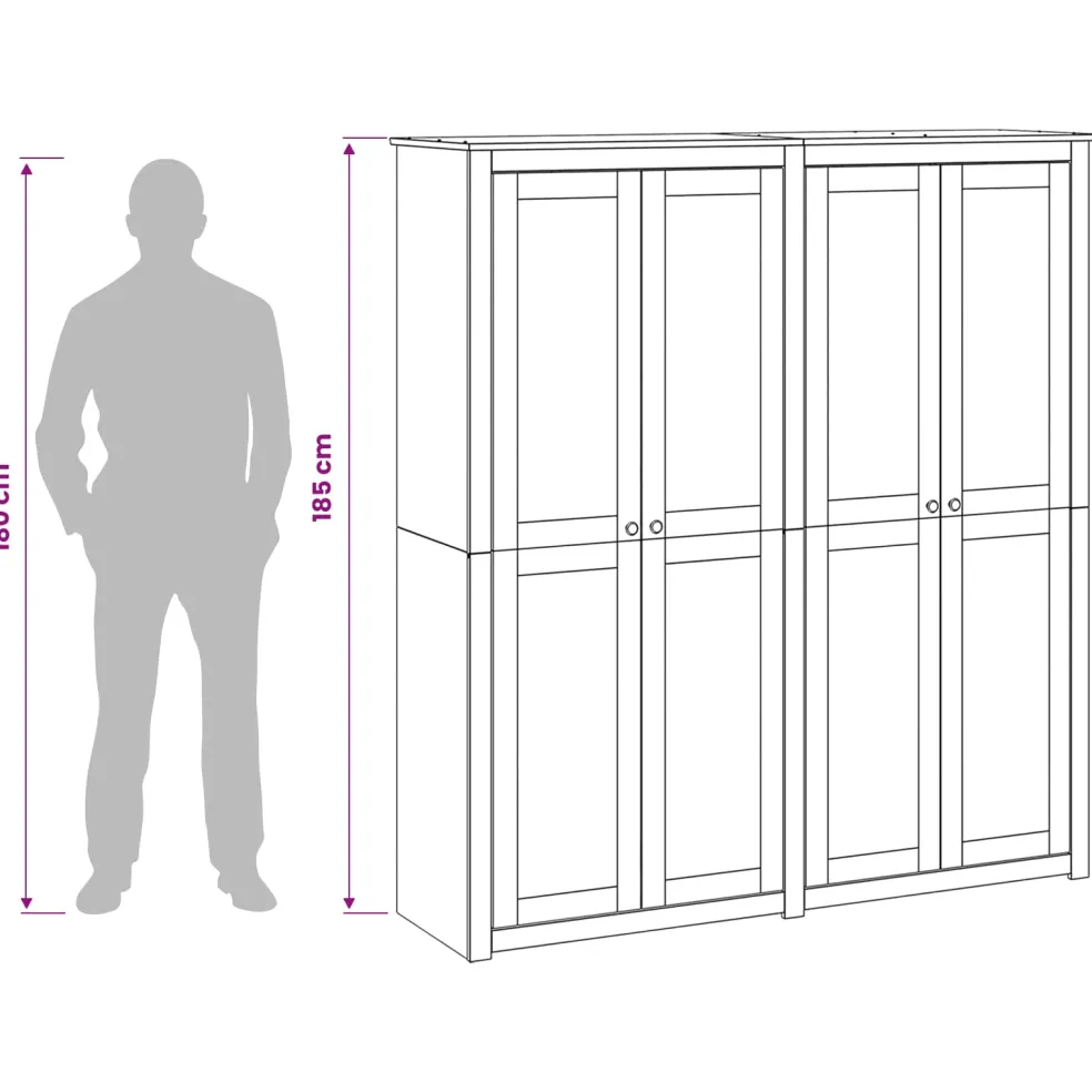 vidaXL Kledingkast PANAMA Honing 169 x 50 x 185 cm Massief grenenhout