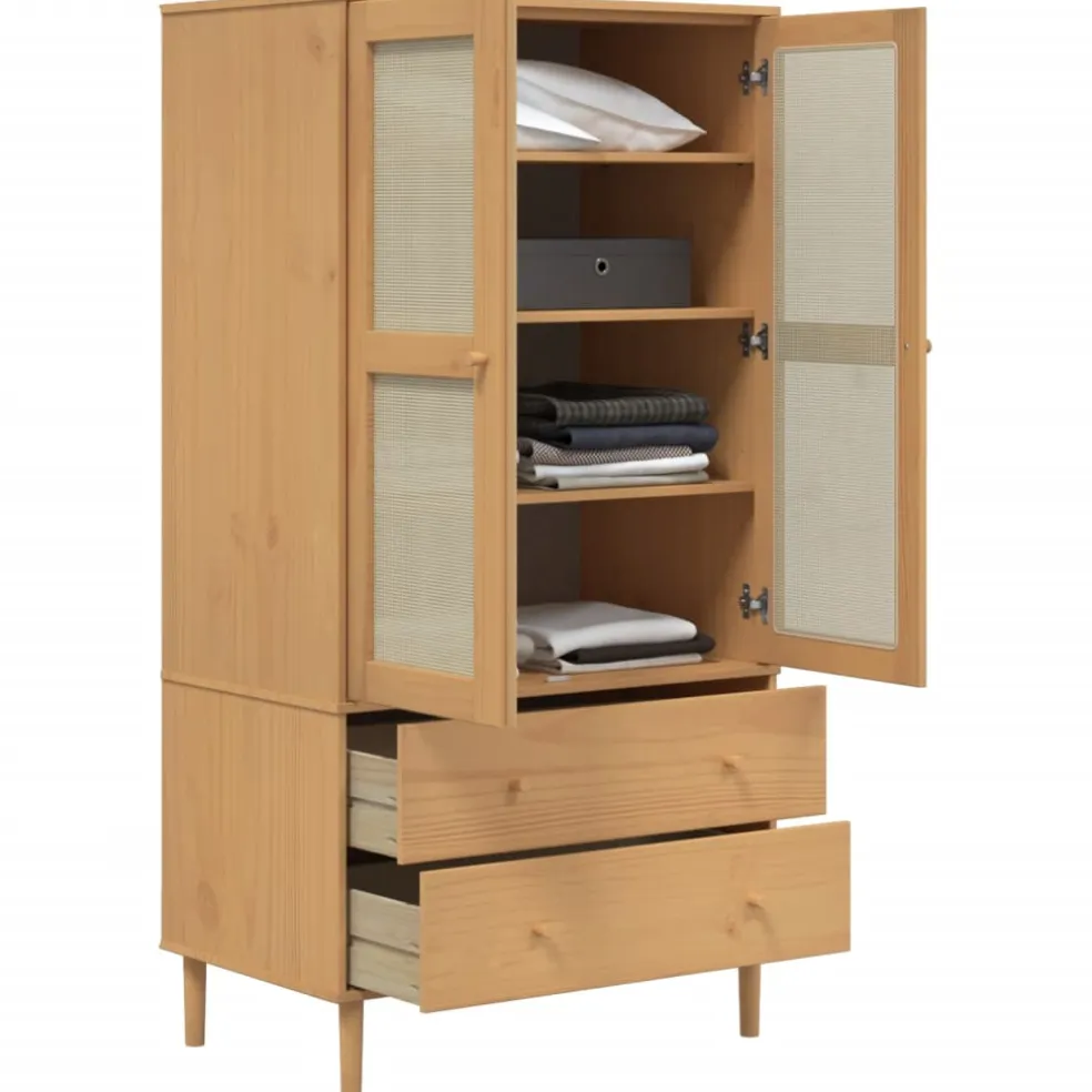 vidaXL Kledingkast SENJA 90x55x175 cm rattan look grenenhout bruin