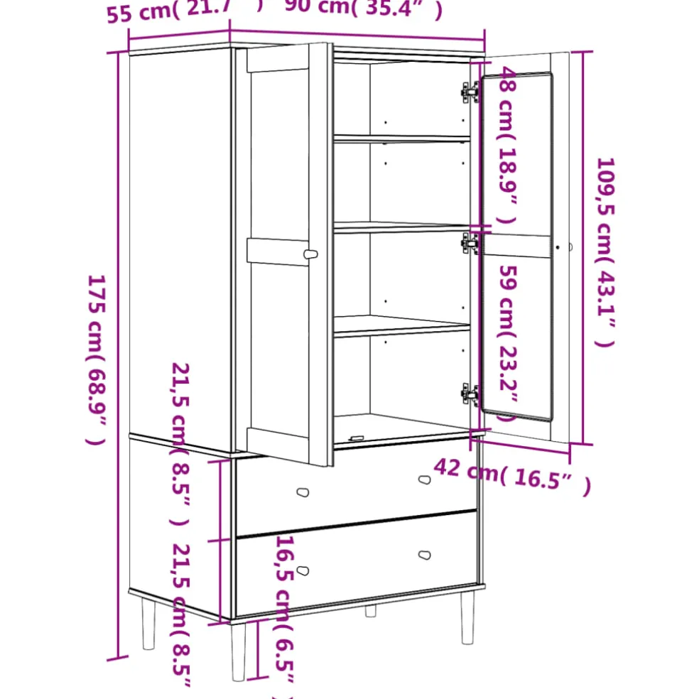 vidaXL Kledingkast SENJA 90x55x175 cm rattan look grenenhout bruin