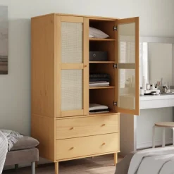 vidaXL Kledingkast SENJA 90x55x175 cm rattan look grenenhout bruin