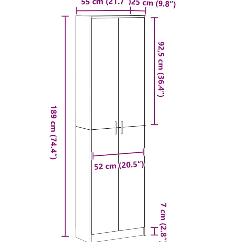 vidaXL Kledingkast Sonoma Eiken 55 x 25 x 189 cm Bewerkt hout