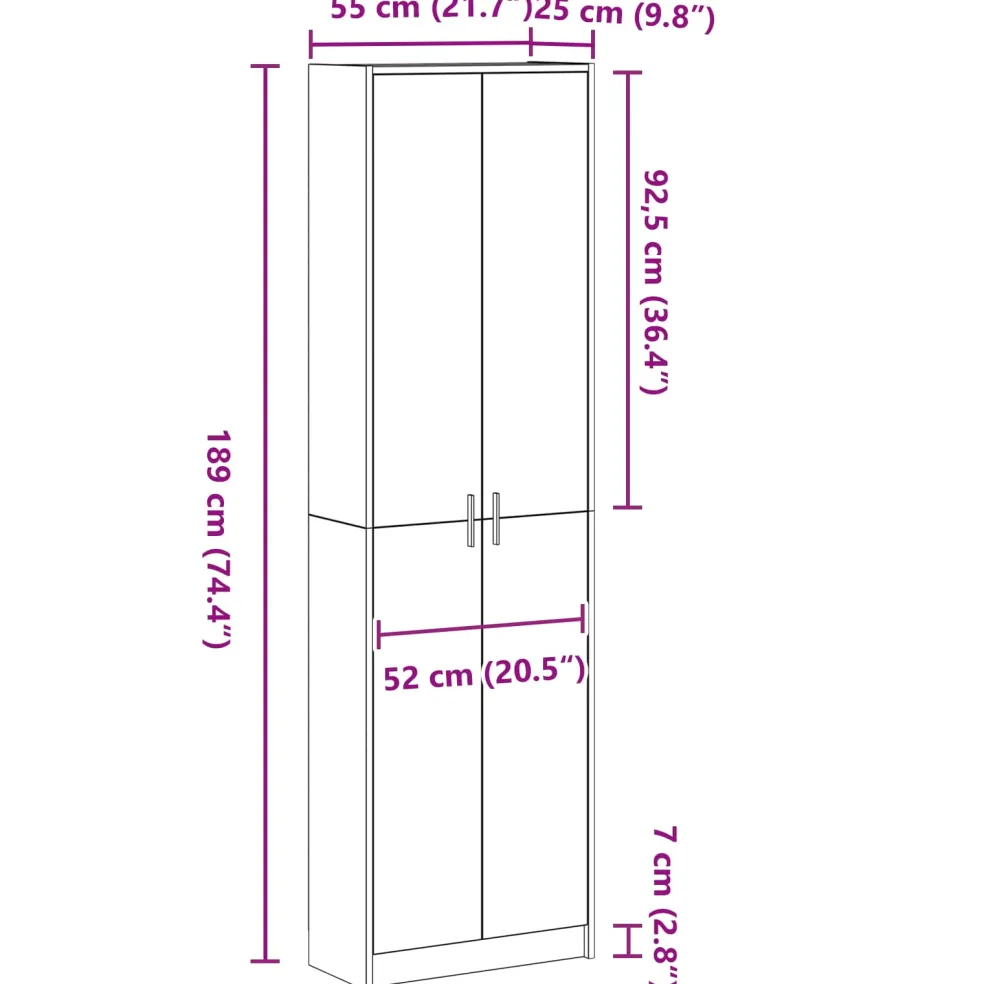 vidaXL Kledingkast Wit 55 x 25 x 189 cm Bewerkt hout