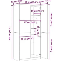vidaXL Kledingkast 90x52x200 cm bewerkt hout grijs sonoma eikenkleurig