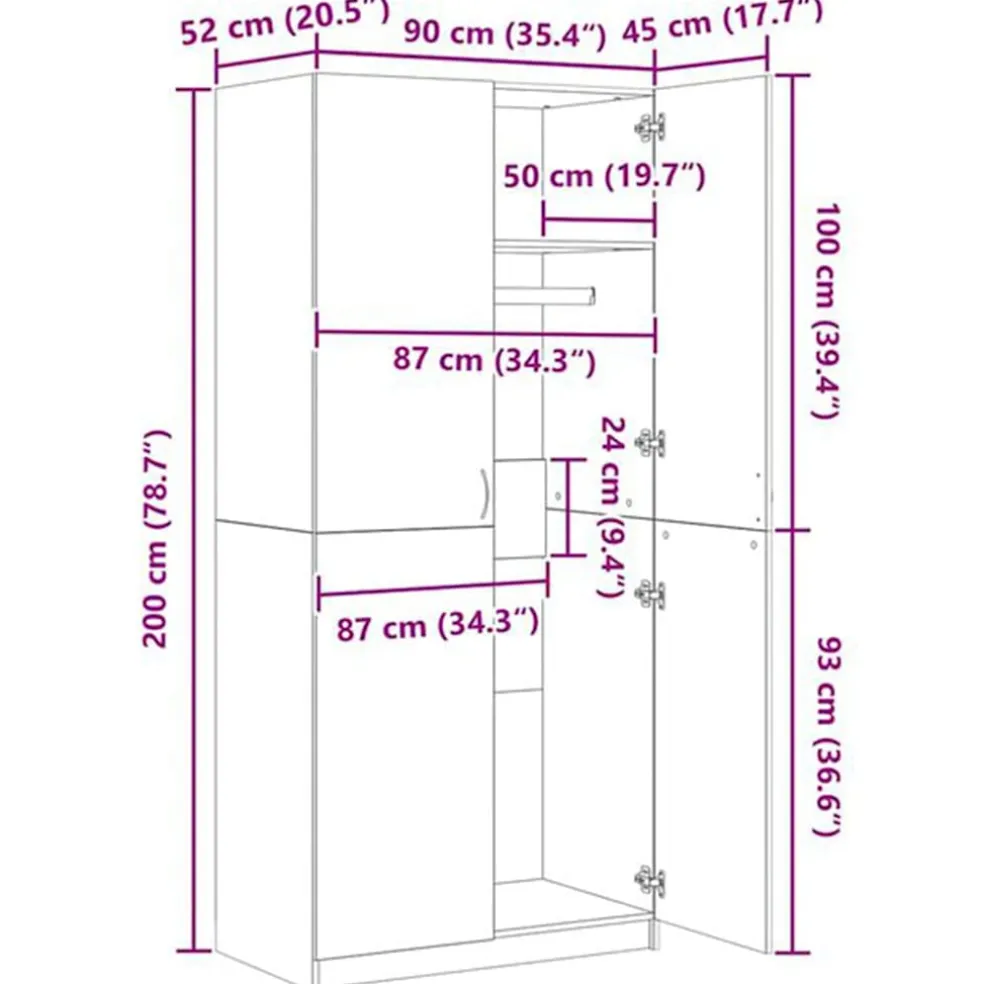 vidaXL Kledingkast 90x52x200 cm bewerkt hout grijs sonoma eikenkleurig