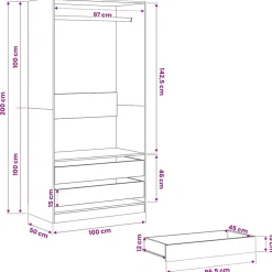 vidaXL Kledingkast 100x50x200 cm bewerkt hout hoogglans wit