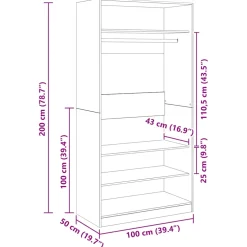 vidaXL Kledingkast 100x50x200 cm bewerkt hout gerookt eikenkleurig