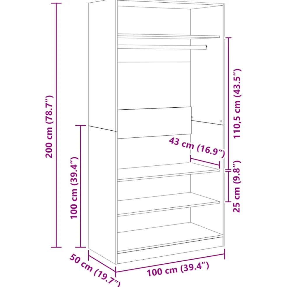 vidaXL Kledingkast 100x50x200 cm bewerkt hout gerookt eikenkleurig