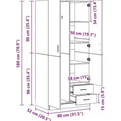 vidaXL Kledingkast 80x52x180 cm bewerkt hout sonoma eikenkleurig