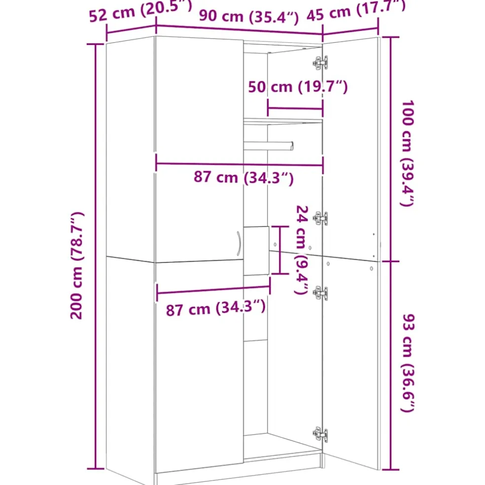 vidaXL Kledingkast 90x52x200 cm bewerkt hout betongrijs