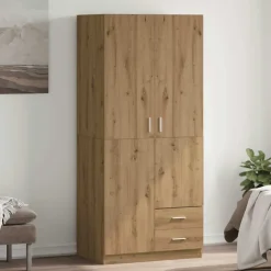 vidaXL Kledingkast 80x52x180 cm bewerkt hout artisanaal eikenkleurig