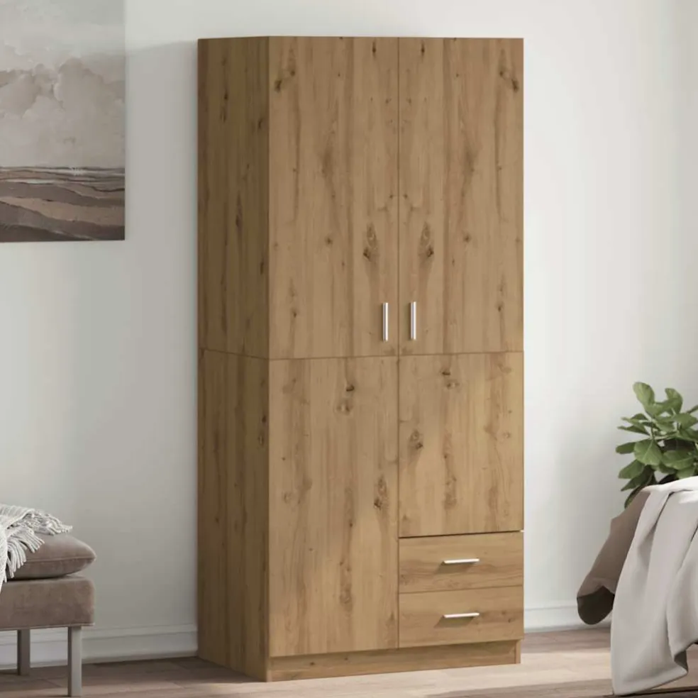 vidaXL Kledingkast 80x52x180 cm bewerkt hout artisanaal eikenkleurig