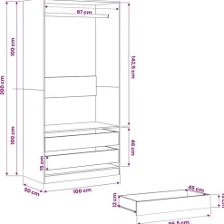 vidaXL Kledingkast 100x50x200 cm bewerkt hout zwart