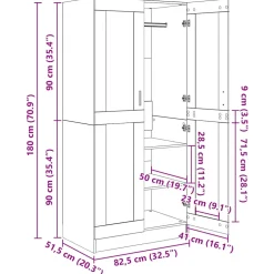 vidaXL Kledingkast 82,5x51,5x180 cm bewerkt hout grijs sonoma eiken