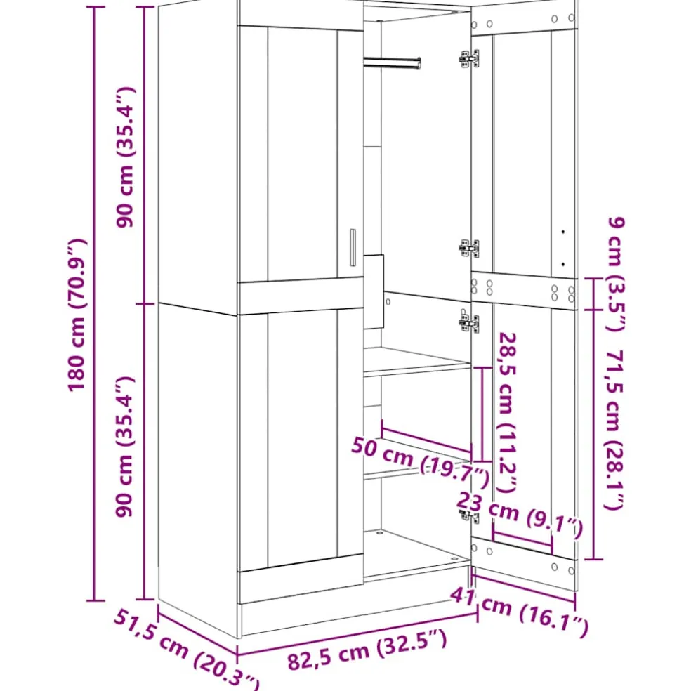 vidaXL Kledingkast 82,5x51,5x180 cm bewerkt hout grijs sonoma eiken