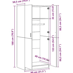 vidaXL Kledingkast 80x52x180 cm bewerkt hout betongrijs