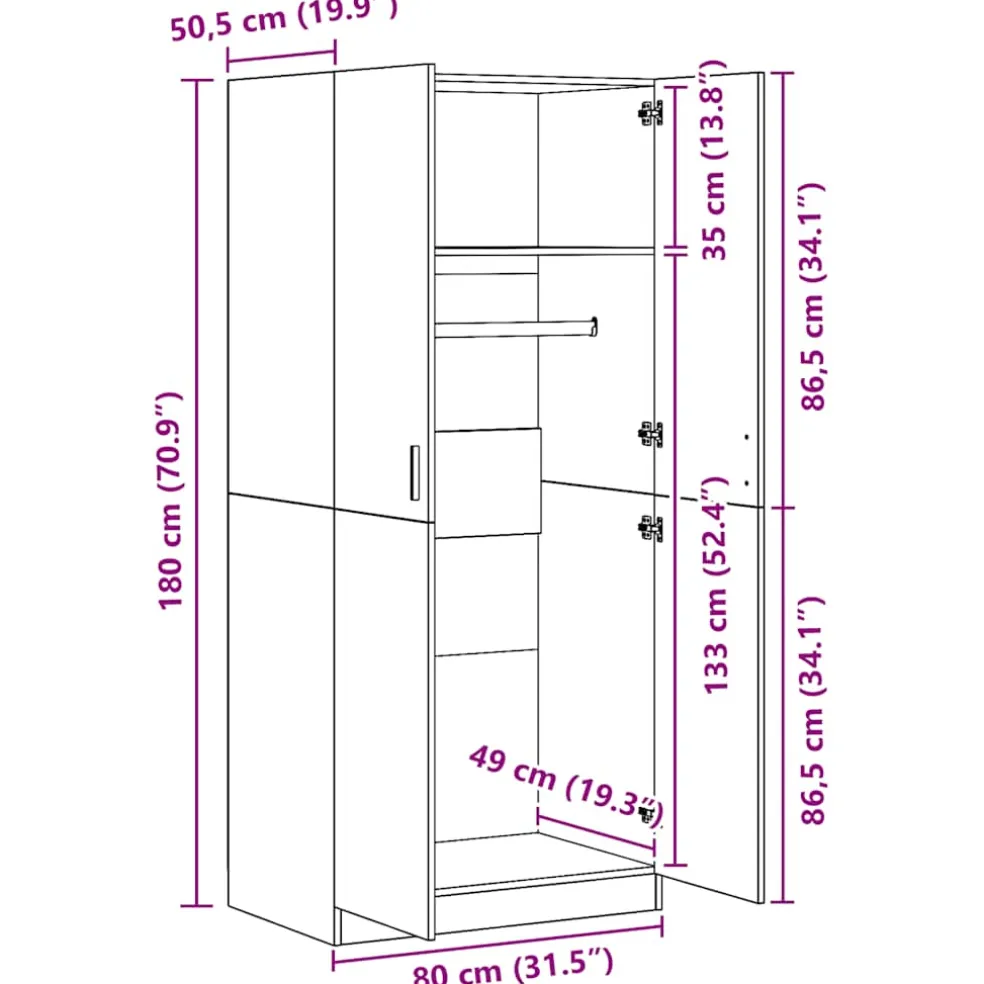 vidaXL Kledingkast 80x52x180 cm bewerkt hout betongrijs