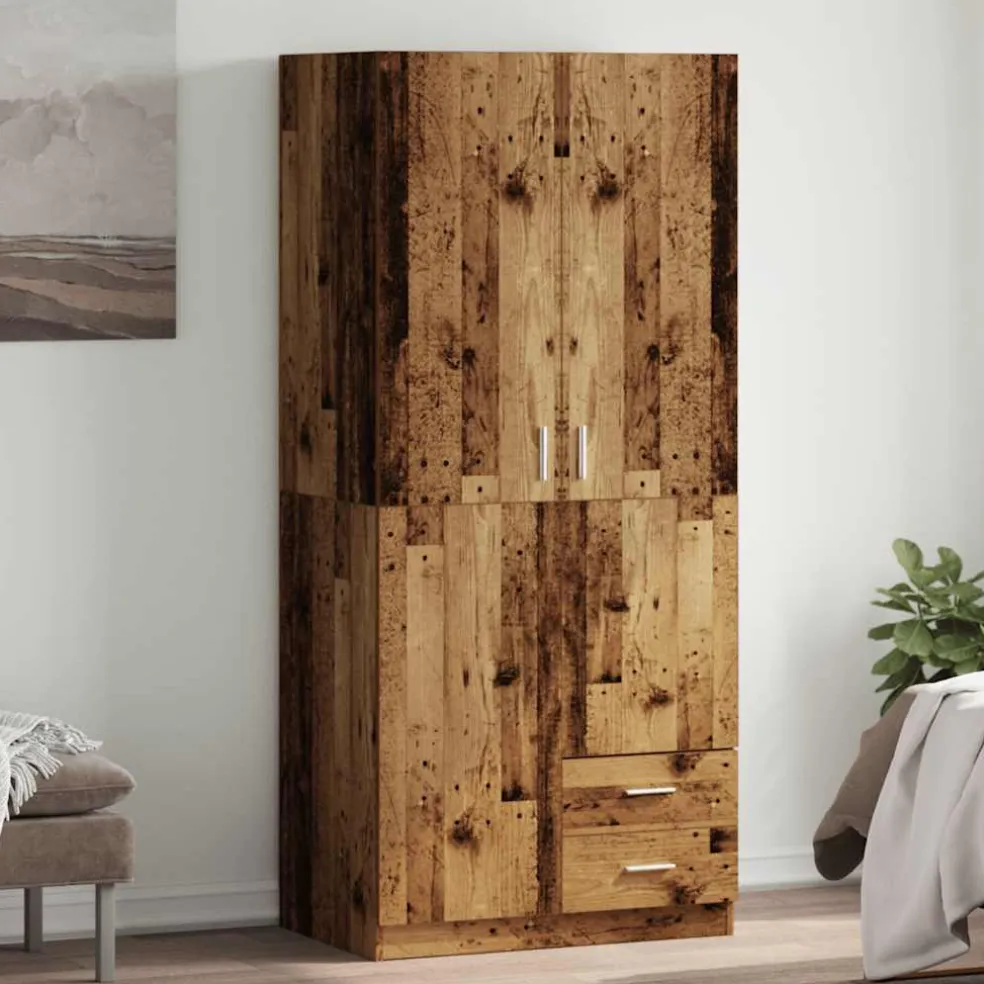 vidaXL Kledingkast 80x52x180 cm bewerkt hout oud houtkleurig