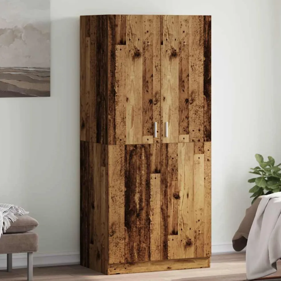 vidaXL Kledingkast 90x52x200 cm bewerkt hout oud houtkleurig