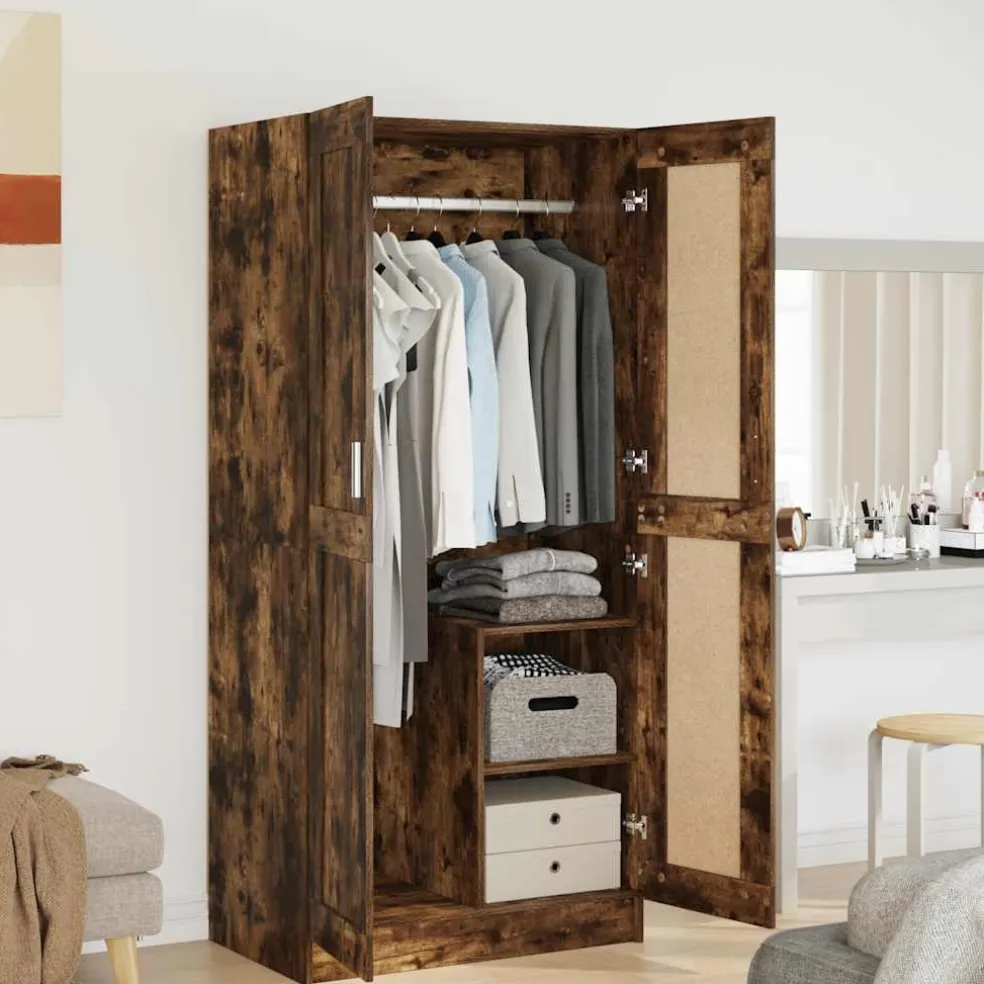 vidaXL Kledingkast 82,5x51,5x180 cm bewerkt hout gerookt eikenkleurig
