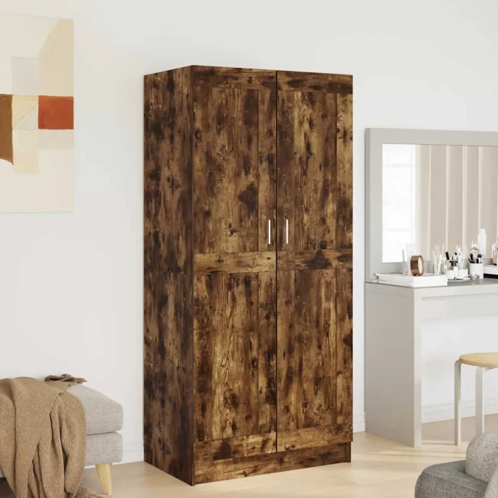 vidaXL Kledingkast 82,5x51,5x180 cm bewerkt hout gerookt eikenkleurig