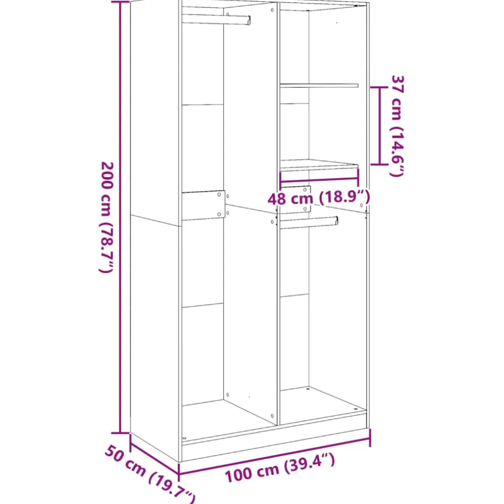 vidaXL Kledingkast 100x50x200 cm bewerkt hout wit