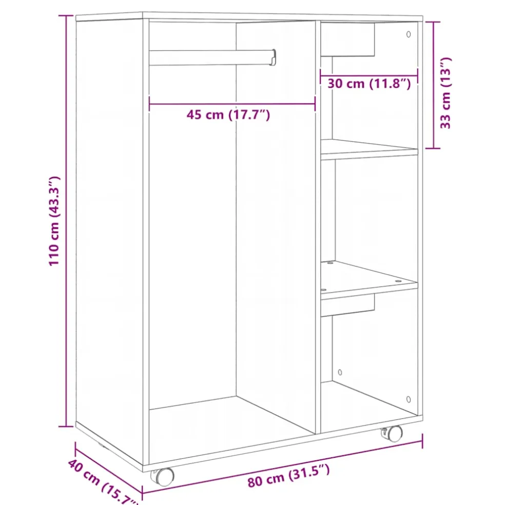 vidaXL Kledingkast 80x40x110 cm bewerkt hout gerookt eikenkleurig