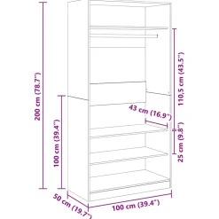 vidaXL Kledingkast 100x50x200 cm bewerkt hout grijs sonoma eikenkleur