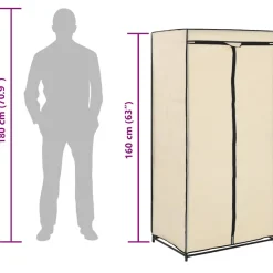 vidaXL Kledingkast 75x50x160 cm crème