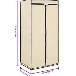 vidaXL Kledingkast 75x50x160 cm crème