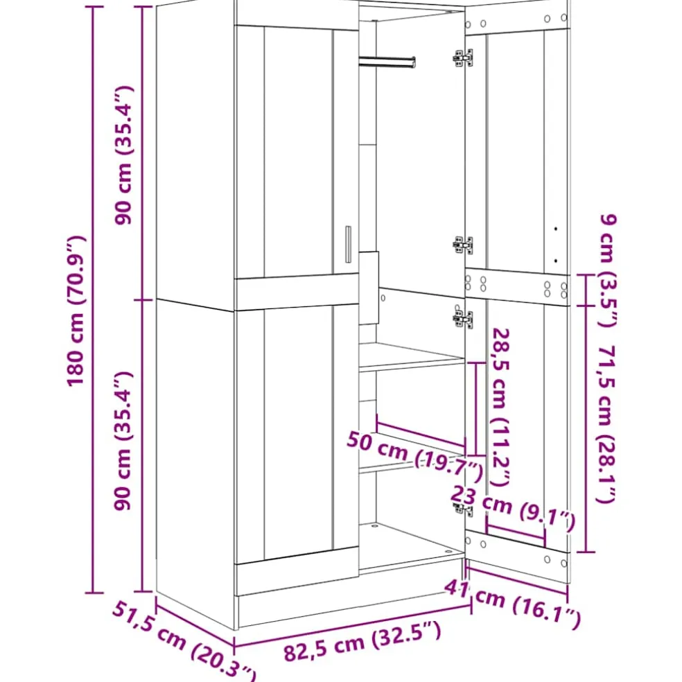vidaXL Kledingkast 82,5x51,5x180 cm spaanplaat hoogglans zwart