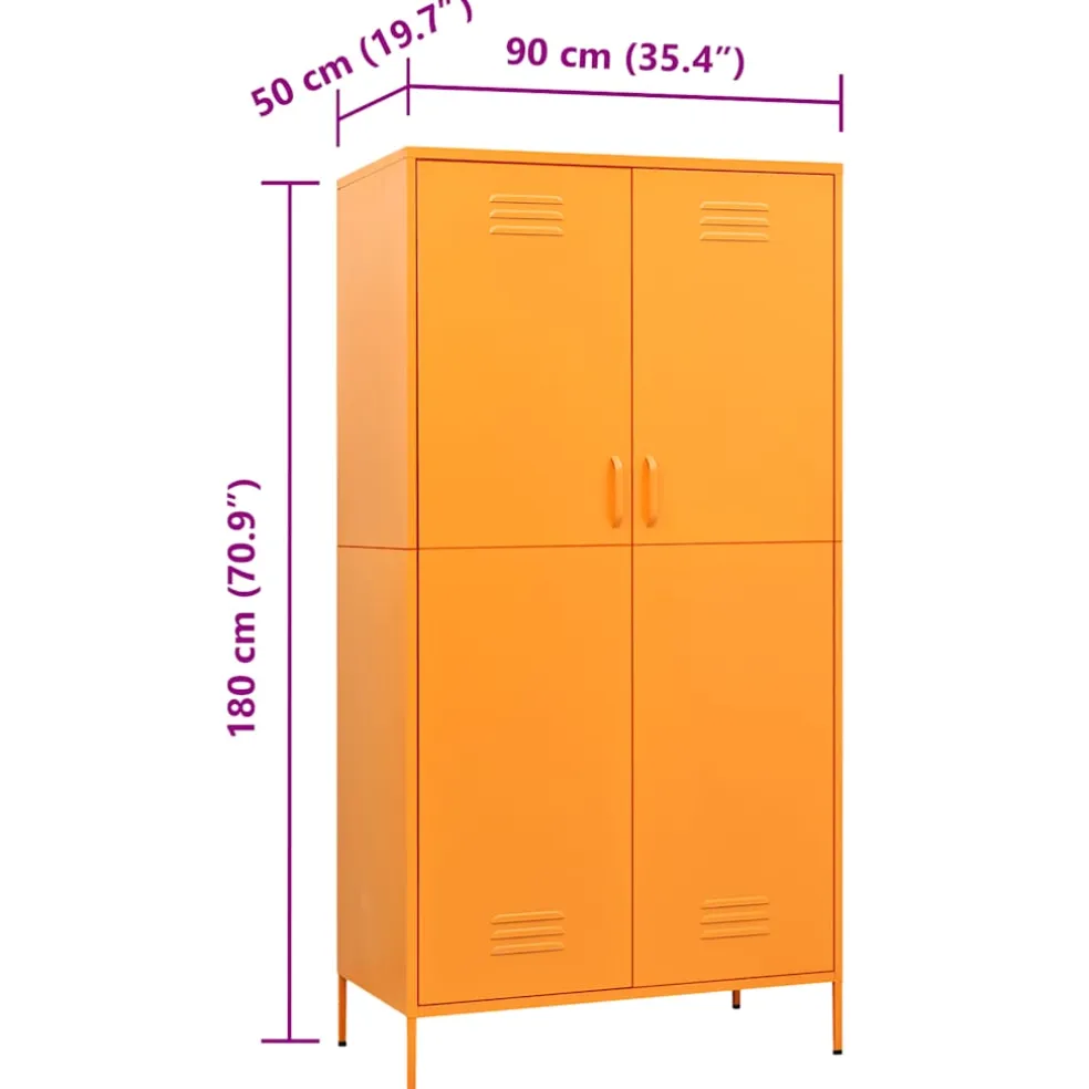 vidaXL Kledingkast 90x50x180 cm staal mosterdgeel