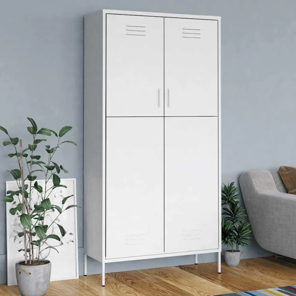vidaXL Kledingkast 90x50x180 cm staal wit