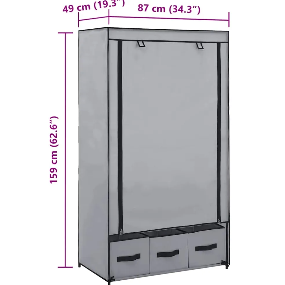 vidaXL Kledingkast 87x49x159 cm stof grijs