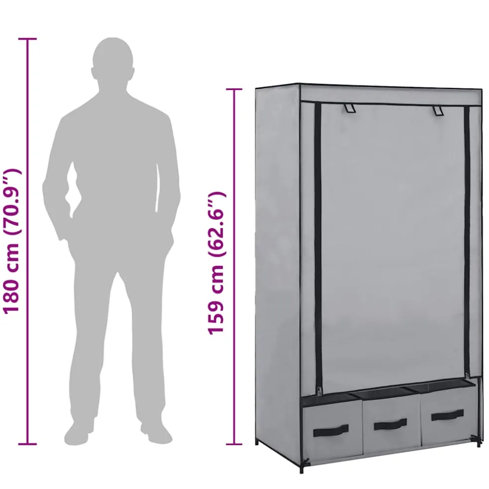 vidaXL Kledingkast 87x49x159 cm stof grijs