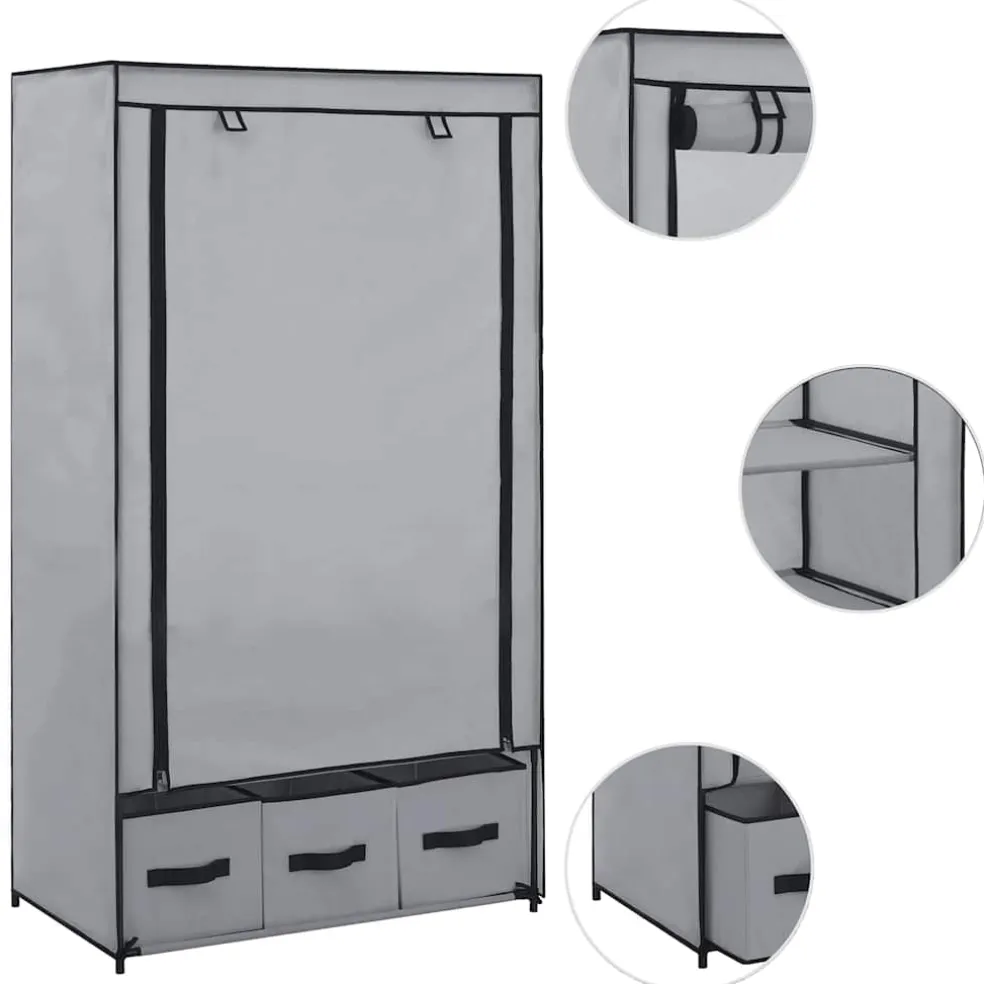 vidaXL Kledingkast 87x49x159 cm stof grijs